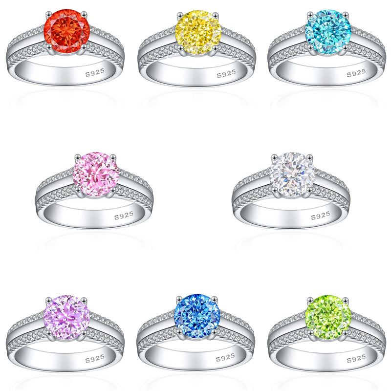 S925 Sterling Silver 2ct Flame-Cut Half Eternity Ring - 5A Zirconia Colored Gemstone Jewelry