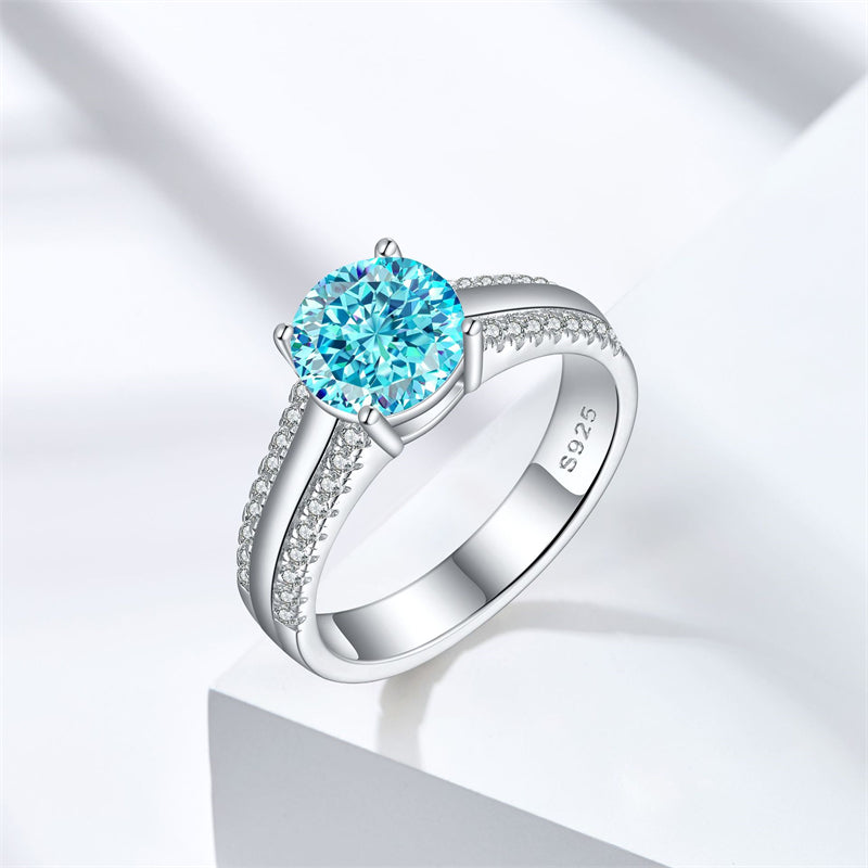 S925 Sterling Silver 2ct Flame-Cut Half Eternity Ring - 5A Zirconia Colored Gemstone Jewelry