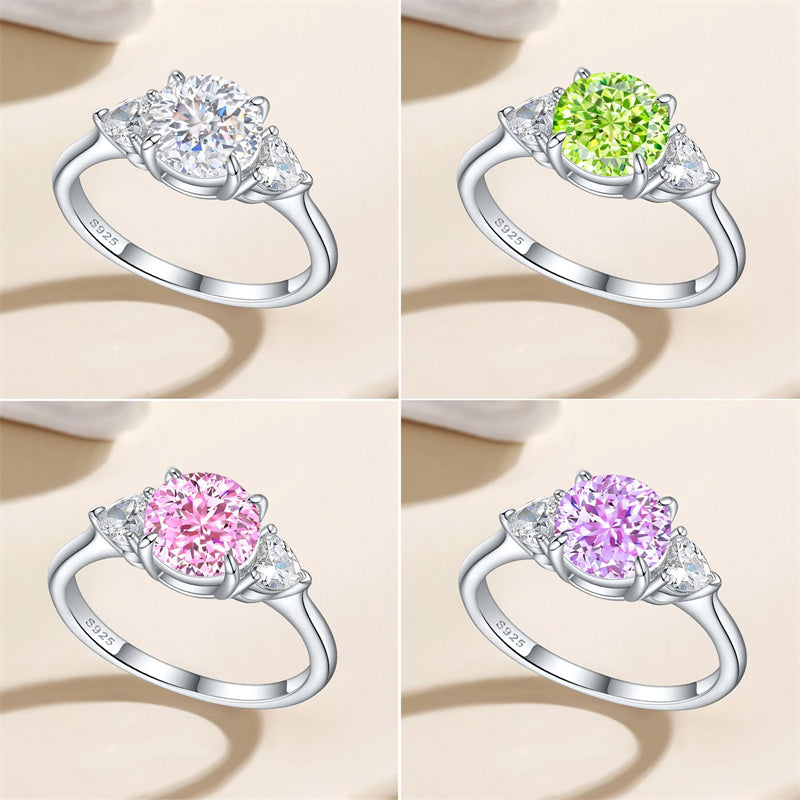 S925 Sterling Silver 2ct Flame-Cut Heart Ring - Icy Fire Princess Cut Zirconia Statement Ring