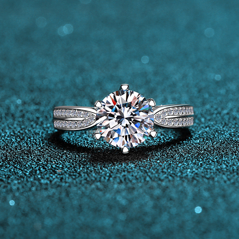 S925 Sterling Silver 2ct Moissanite Crown Ring | Six-Prong Starlight Queen Ring