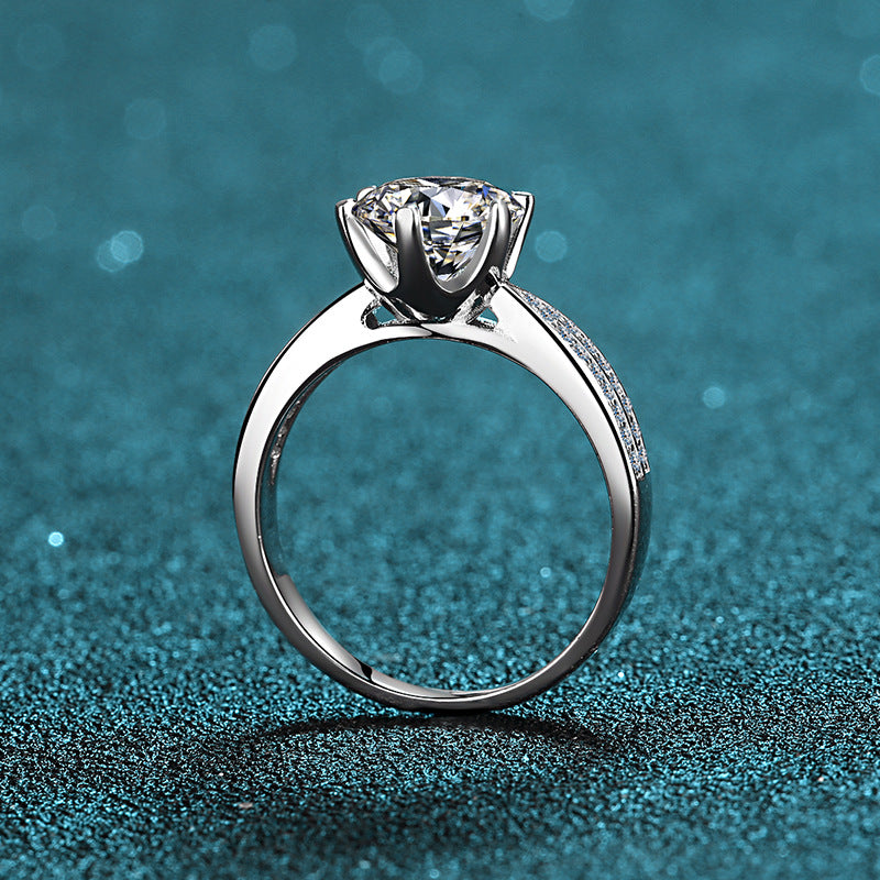 S925 Sterling Silver 2ct Moissanite Crown Ring | Six-Prong Starlight Queen Ring