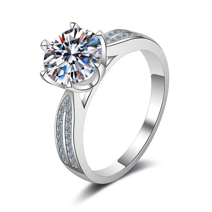S925 Sterling Silver 2ct Moissanite Crown Ring | Six-Prong Starlight Queen Ring