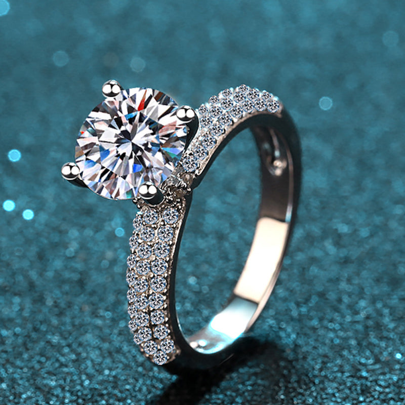 S925 Sterling Silver 2ct Moissanite Solitaire Crown Four-Prong Engagement Ring for Women