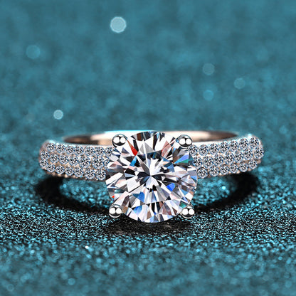 S925 Sterling Silver 2ct Moissanite Solitaire Crown Four-Prong Engagement Ring for Women