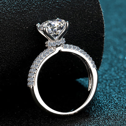 S925 Sterling Silver 2ct Moissanite Solitaire Crown Four-Prong Engagement Ring for Women