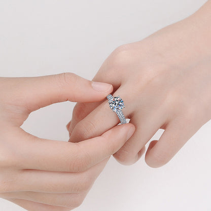 S925 Sterling Silver 2ct Moissanite Solitaire Crown Four-Prong Engagement Ring for Women