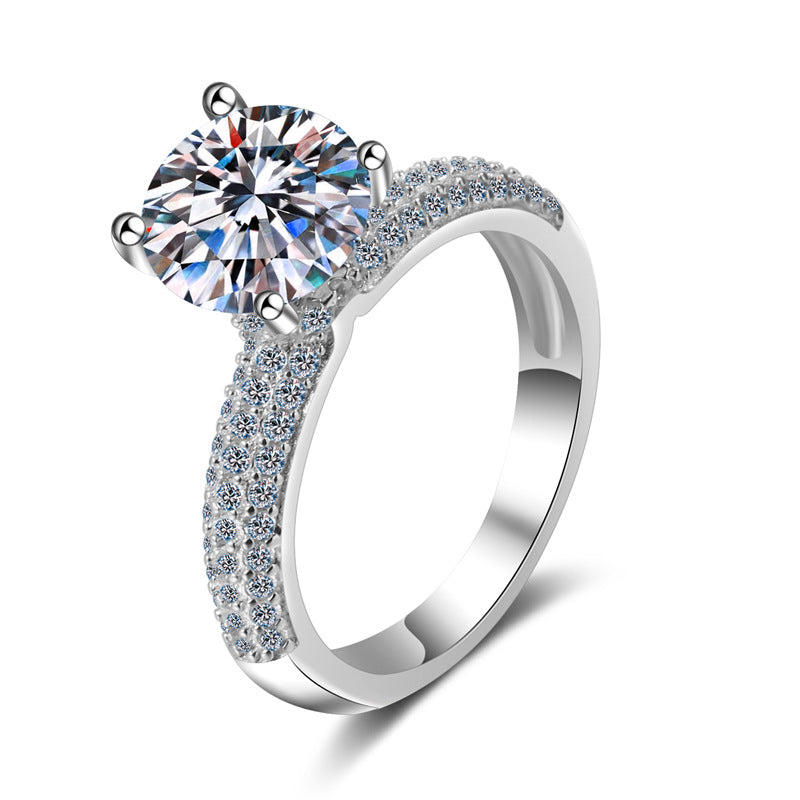 S925 Sterling Silver 2ct Moissanite Solitaire Crown Four-Prong Engagement Ring for Women