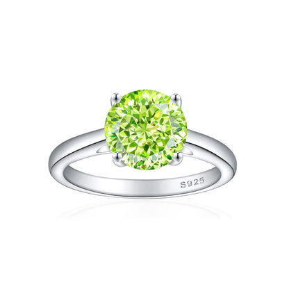 S925 Sterling Silver 2ct Round 100-Facet Flame Cut Ring - 8×8mm Floral Inspired Colored Gemstone Jewelry