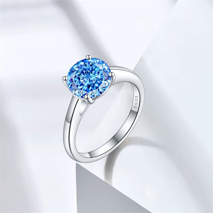 S925 Sterling Silver 2ct Round 100-Facet Flame Cut Ring - 8×8mm Floral Inspired Colored Gemstone Jewelry
