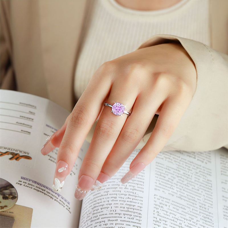 S925 Sterling Silver 2ct Round 100-Facet Flame Cut Ring - 8×8mm Floral Inspired Colored Gemstone Jewelry