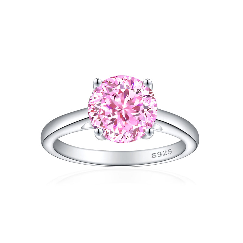S925 Sterling Silver 2ct Round 100-Facet Flame Cut Ring - 8×8mm Floral Inspired Colored Gemstone Jewelry