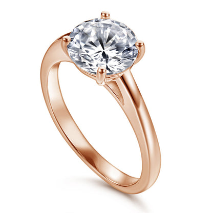 S925 Sterling Silver 2ct Solitaire Ring - Classic Four-Prong Zirconia Engagement Jewelry