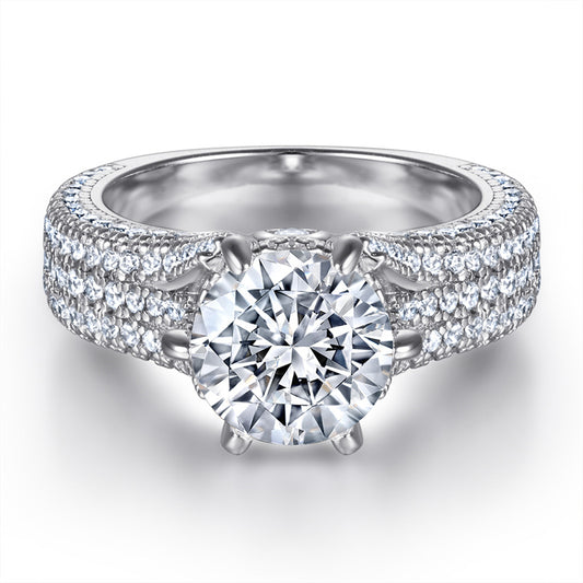 S925 Sterling Silver 2ct Solitaire Ring - Six-Prong Micro-Pavé Zirconia Statement Jewelry