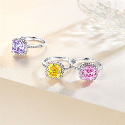 S925 Sterling Silver 3.5ct Colored Gemstone Ring - Luxury Princess Cut Flame Jewelry