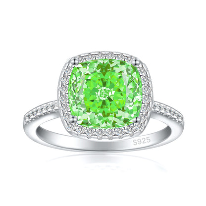 S925 Sterling Silver 3.5ct Colored Gemstone Ring - Luxury Princess Cut Flame Jewelry