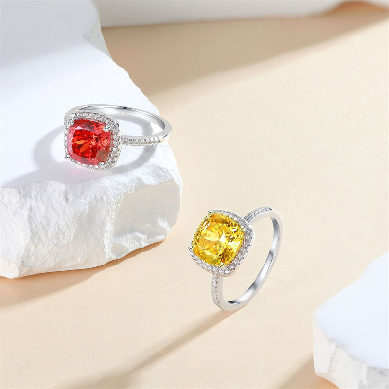 S925 Sterling Silver 3.5ct Colored Gemstone Ring - Luxury Princess Cut Flame Jewelry