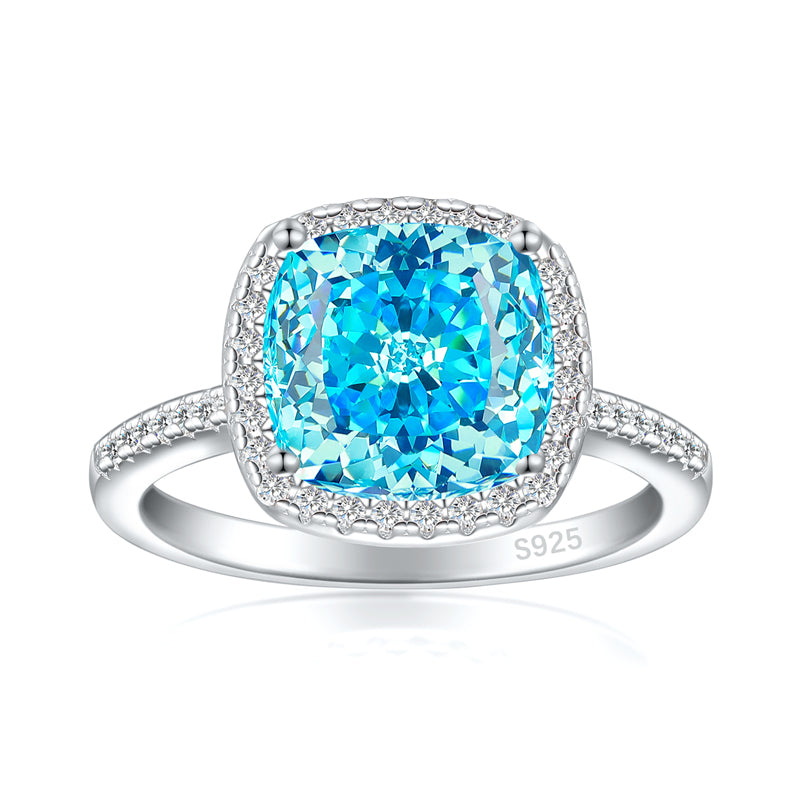 S925 Sterling Silver 3.5ct Colored Gemstone Ring - Luxury Princess Cut Flame Jewelry