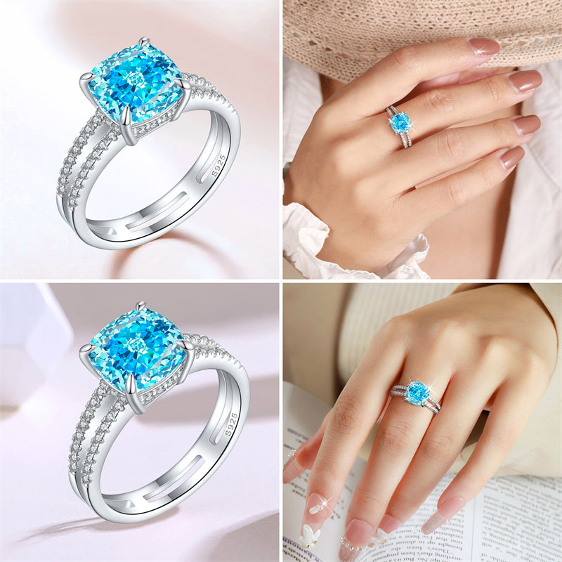S925 Sterling Silver 3.5ct Double Halo Square Ring - Bold Princess Cut 9×9mm Zirconia Statement Piece