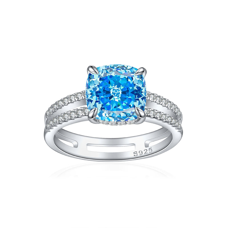 S925 Sterling Silver 3.5ct Double Halo Square Ring - Bold Princess Cut 9×9mm Zirconia Statement Piece
