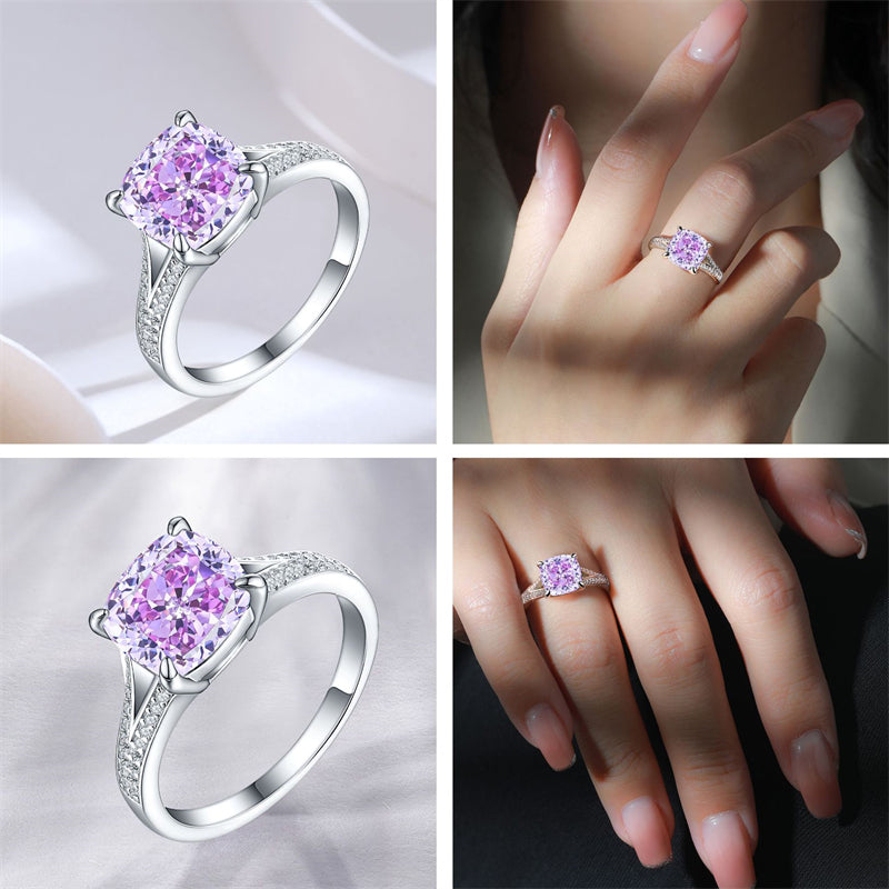 S925 Sterling Silver 3.5ct Ice-Cut Colored Gemstone Ring - 9×9mm Statement Jewelry