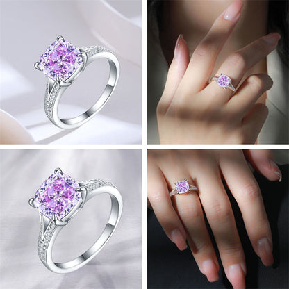 S925 Sterling Silver 3.5ct Ice-Cut Colored Gemstone Ring - 9×9mm Statement Jewelry