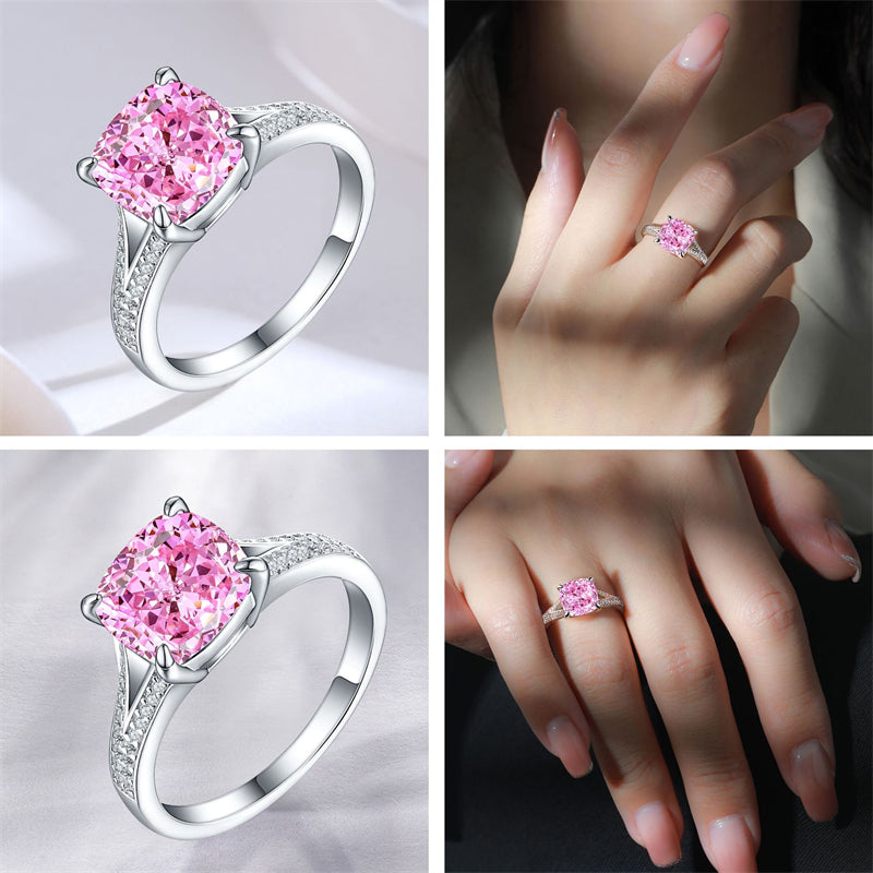 S925 Sterling Silver 3.5ct Ice-Cut Colored Gemstone Ring - 9×9mm Statement Jewelry
