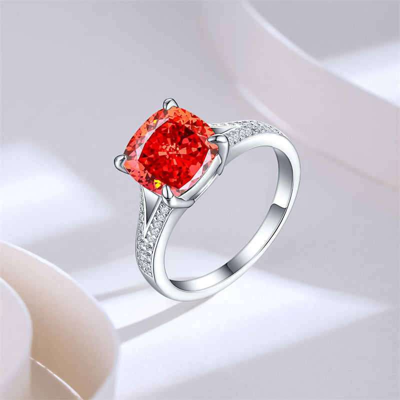 S925 Sterling Silver 3.5ct Ice-Cut Colored Gemstone Ring - 9×9mm Statement Jewelry