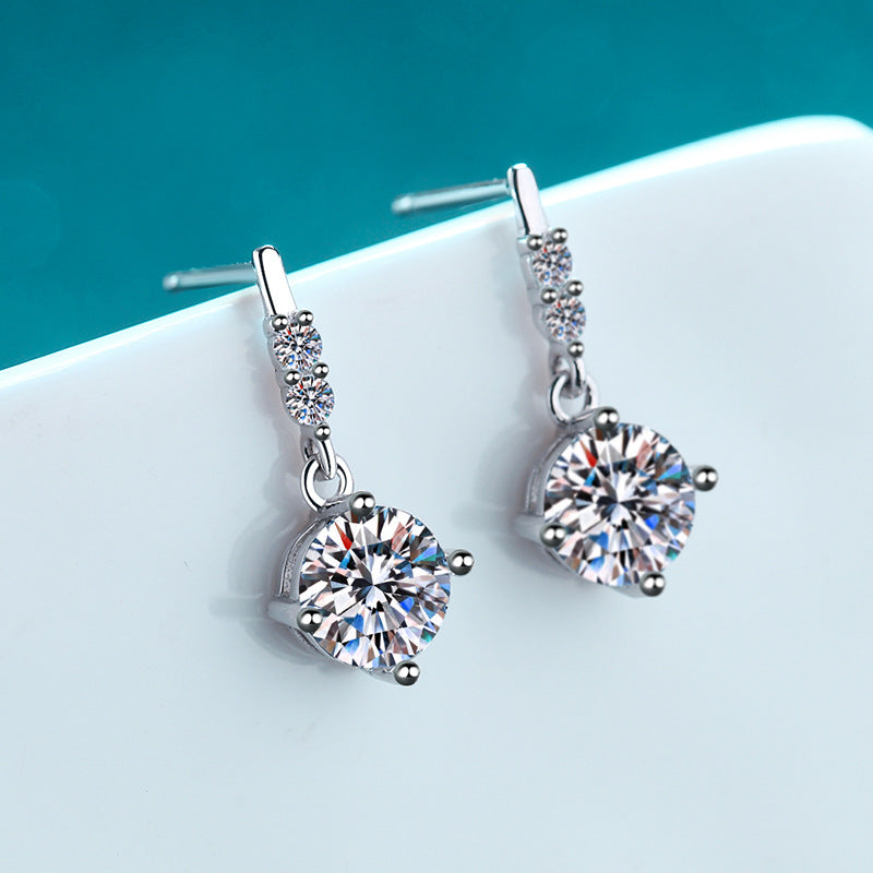 S925 Sterling Silver 4-Prong Floral Moissanite Stud Earrings - 0.5ct/1ct Botanical-Inspired Earrings