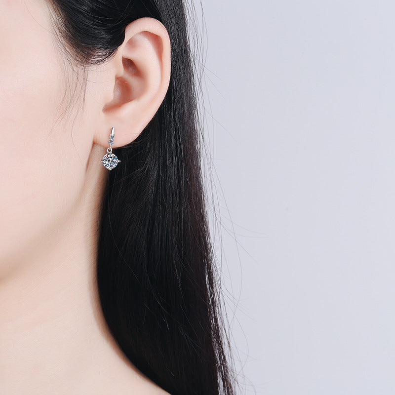 S925 Sterling Silver 4-Prong Floral Moissanite Stud Earrings - 0.5ct/1ct Botanical-Inspired Earrings