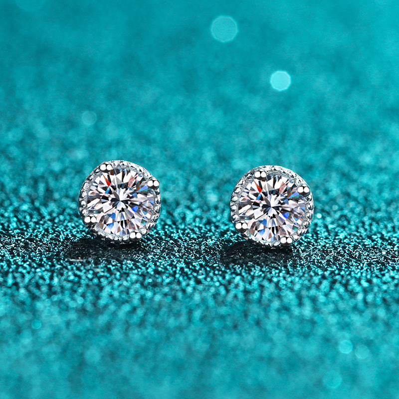 S925 Sterling Silver 4-Prong Moissanite Stud Earrings - 0.6CT Total with Zircon Accents