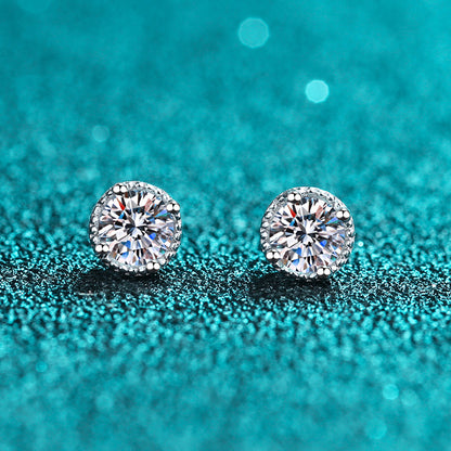S925 Sterling Silver 4-Prong Moissanite Stud Earrings - 0.6CT Total with Zircon Accents