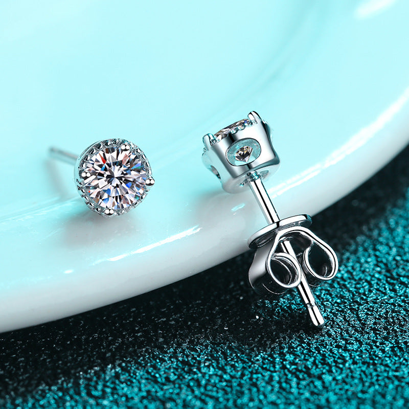 S925 Sterling Silver 4-Prong Moissanite Stud Earrings - 0.6CT Total with Zircon Accents