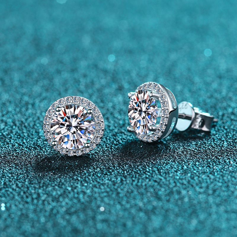 S925 Sterling Silver 4-Prong Round Moissanite Stud Earrings - 1ct/2ct/4ct Dazzling Earrings for Women
