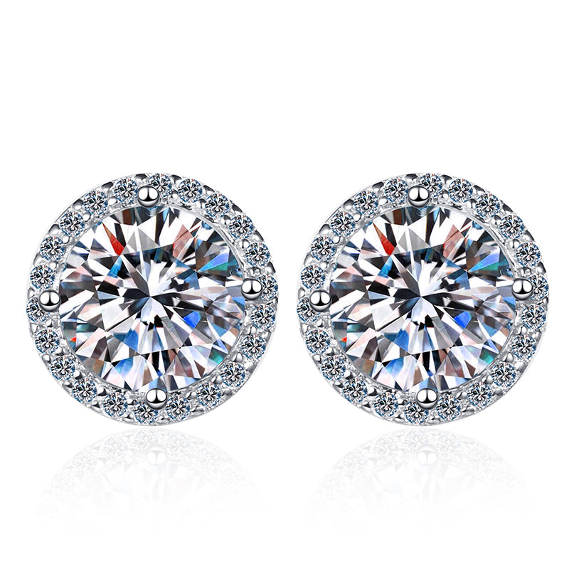 S925 Sterling Silver 4-Prong Round Moissanite Stud Earrings - 1ct/2ct/4ct Dazzling Earrings for Women