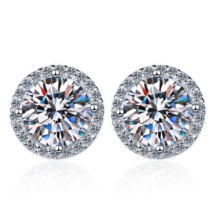 S925 Sterling Silver 4-Prong Round Moissanite Stud Earrings - 1ct/2ct/4ct Dazzling Earrings for Women