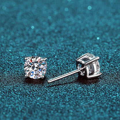 S925 Sterling Silver 4-Prong Stud Earrings with Moissanite – Sparkling Geometric Earrings for Women