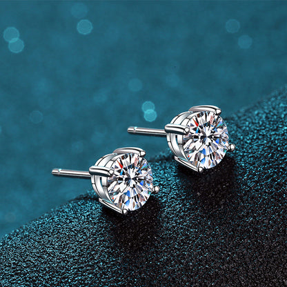 S925 Sterling Silver 4-Prong Stud Earrings with Moissanite – Sparkling Geometric Earrings for Women
