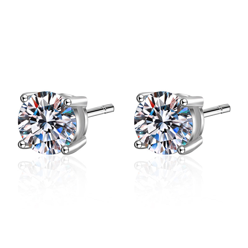 S925 Sterling Silver 4-Prong Stud Earrings with Moissanite – Sparkling Geometric Earrings for Women