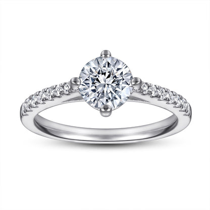 S925 Sterling Silver 4-Prong Wedding Ring – Classic Solitaire with Pavé Band