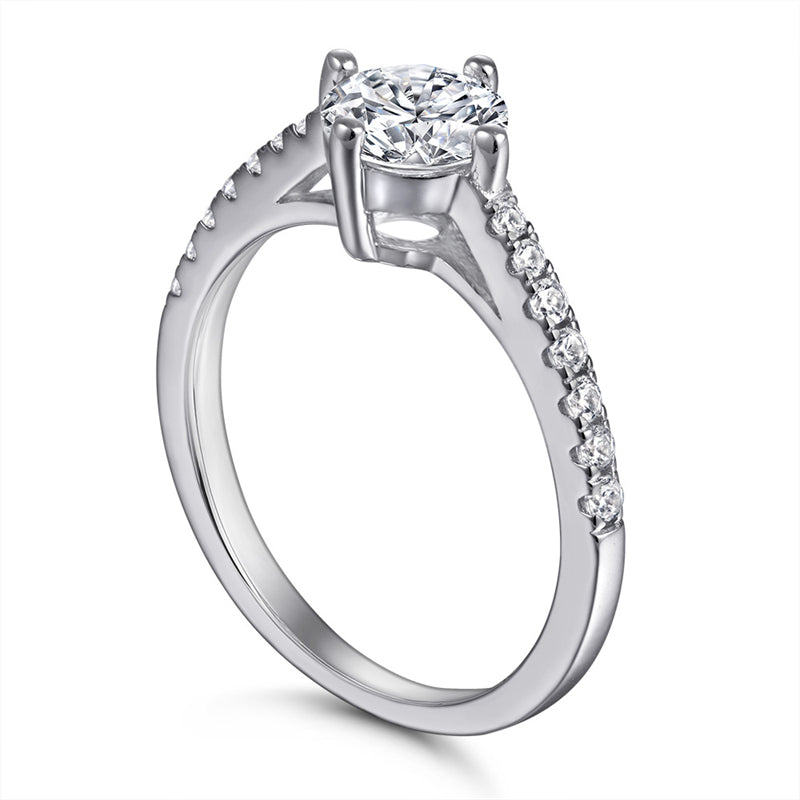 S925 Sterling Silver 4-Prong Wedding Ring – Classic Solitaire with Pavé Band