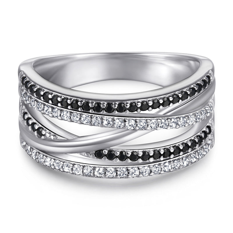 S925 Sterling Silver 5-Row Stackable Ring Set - Crown-Inspired Pavé Zirconia Jewelry