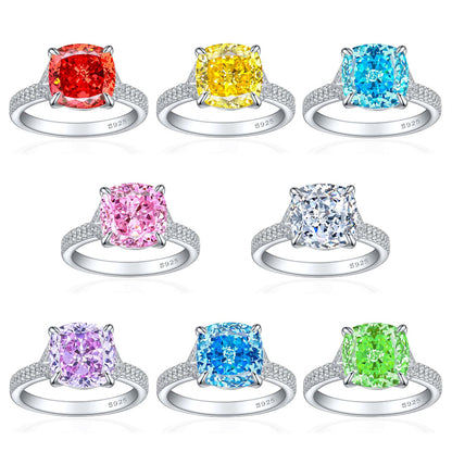 S925 Sterling Silver 5ct Flame-Cut Leaf Ring - Dazzling 10×10mm Colored Zirconia Statement Jewelry