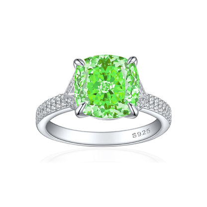 S925 Sterling Silver 5ct Flame-Cut Leaf Ring - Dazzling 10×10mm Colored Zirconia Statement Jewelry