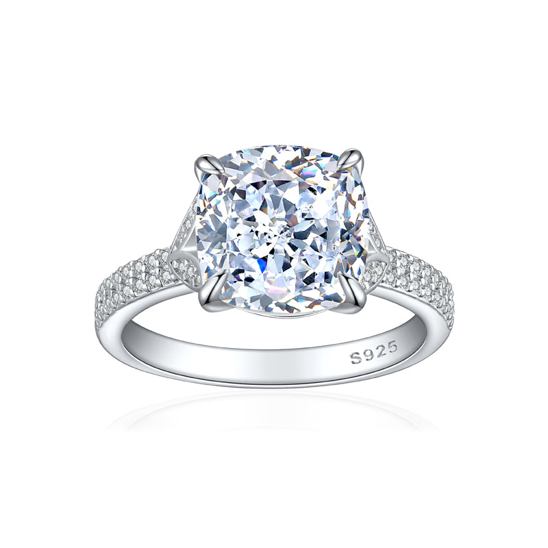 S925 Sterling Silver 5ct Flame-Cut Leaf Ring - Dazzling 10×10mm Colored Zirconia Statement Jewelry