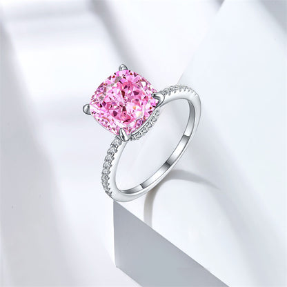 S925 Sterling Silver 5ct Flame-Cut Square Teardrop Ring - Luxe 10×10mm Princess Cut Zirconia Statement Jewelry
