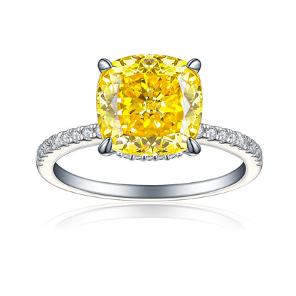 S925 Sterling Silver 5ct Flame-Cut Square Teardrop Ring - Luxe 10×10mm Princess Cut Zirconia Statement Jewelry
