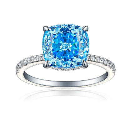 S925 Sterling Silver 5ct Flame-Cut Square Teardrop Ring - Luxe 10×10mm Princess Cut Zirconia Statement Jewelry