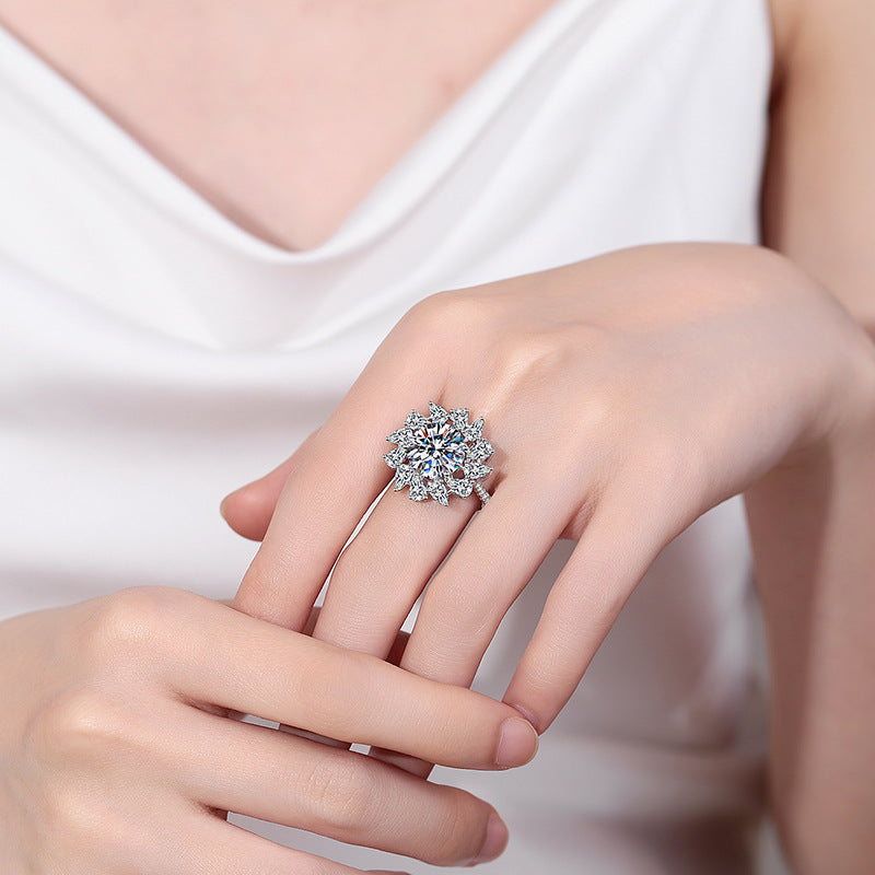 S925 Sterling Silver 5ct Pear-Shaped Moissanite Ring with Bezel Setting & Fruit Motifs