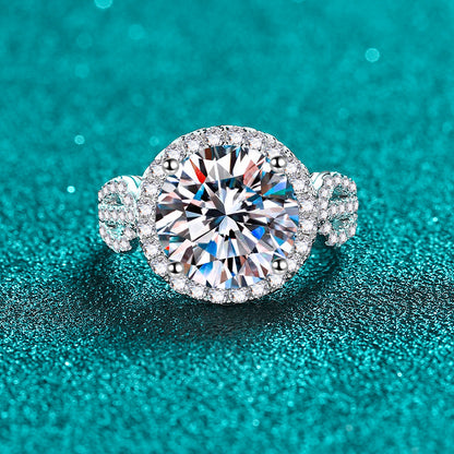 S925 Sterling Silver 5ct Round Moissanite Ring | Vintage Floral Design with Lily & Rose Motifs