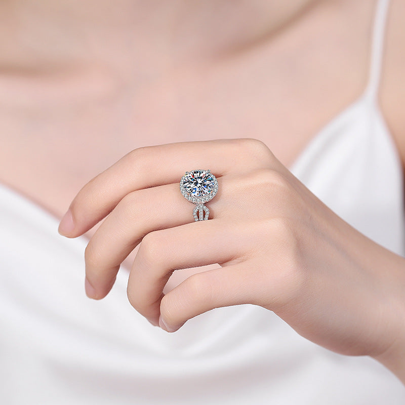 S925 Sterling Silver 5ct Round Moissanite Ring | Vintage Floral Design with Lily & Rose Motifs